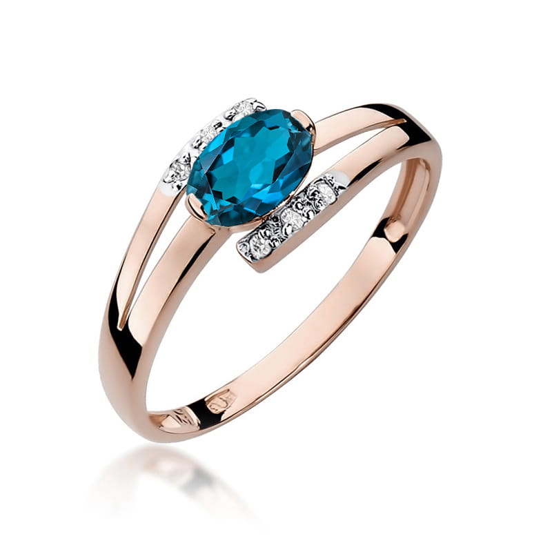 Inel Aur 14K cu Topaz London Blue 0.50 ct si Diamante Naturale 0.05 ct, imaginea 5 din 12
