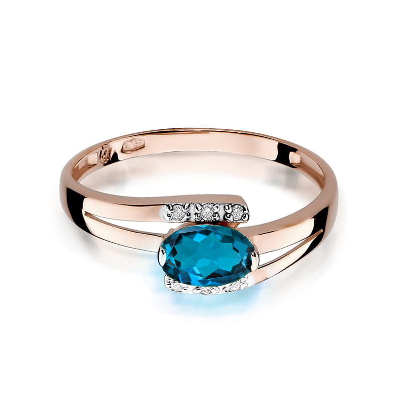 Inel Aur 14K cu Topaz London Blue 0.50 ct si Diamante Naturale 0.05 ct, imaginea 6 din 12