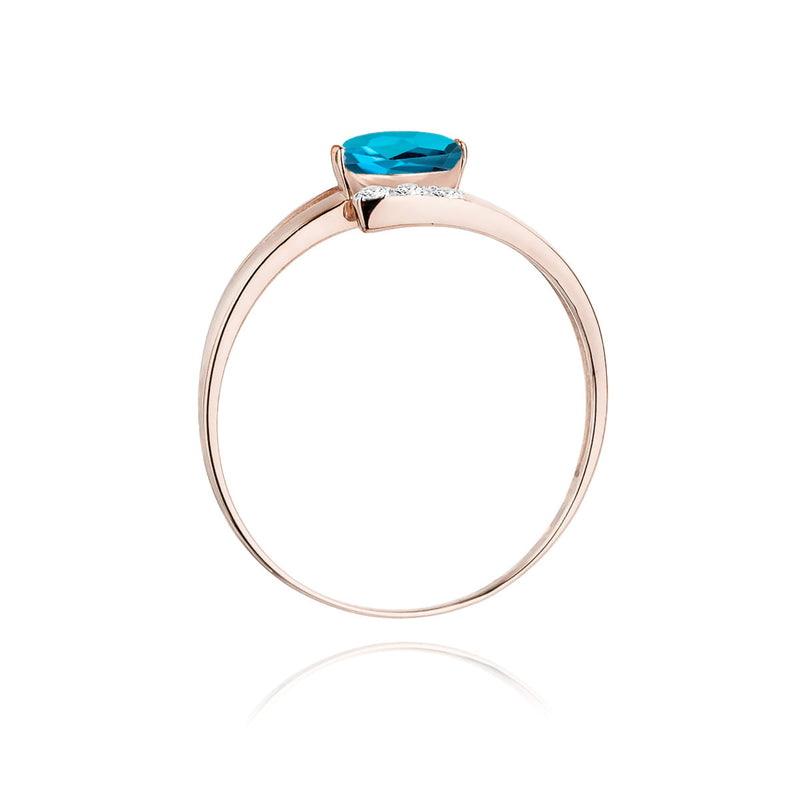 Inel Aur 14K cu Topaz London Blue 0.50 ct si Diamante Naturale 0.05 ct, imaginea 7 din 12