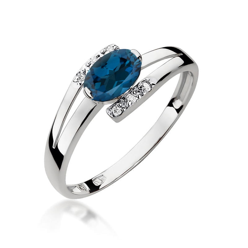 Inel Aur 14K cu Topaz London Blue 0.50 ct si Diamante Naturale 0.05 ct, imaginea 9 din 12