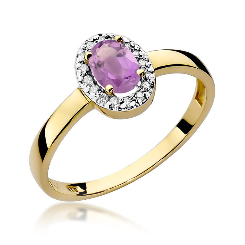 Inel Aur 14K cu Ametist 0.40 ct si Diamante Naturale 0.08 ct — Aur galben