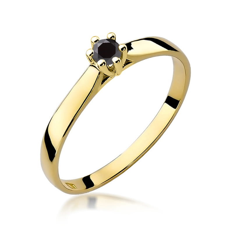 Inel Aur 14K cu Diamant Natural Negru 0.12 ct — Aur galben