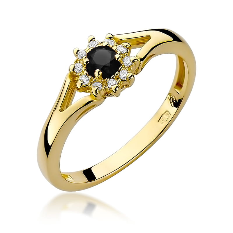 Inel Aur 14K cu Diamante Naturale Albe si Negre 0.21 ct — Aur galben