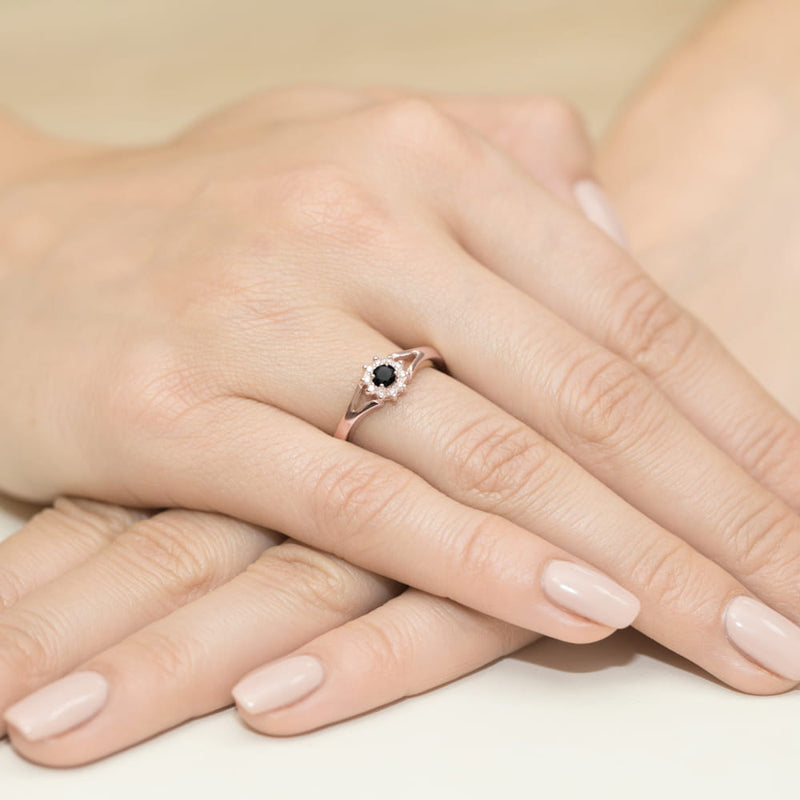 Inel Aur 14K cu Diamante Naturale Albe si Negre 0.21 ct, imaginea 8 din 12