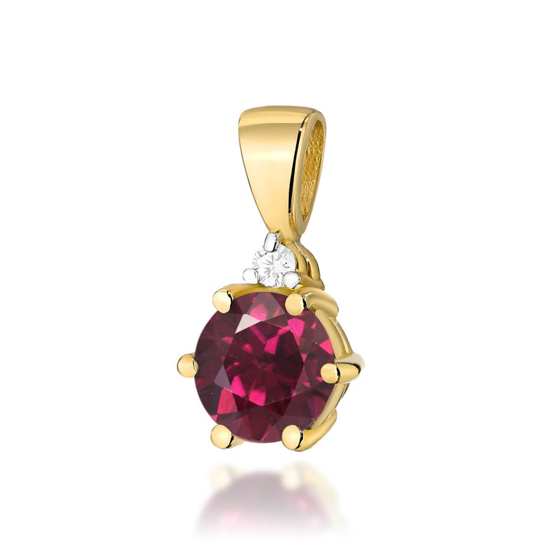 Pandantiv Aur 14K cu Rhodolite 0.60 ct si Diamant Natural 0.01 ct — Aur galben