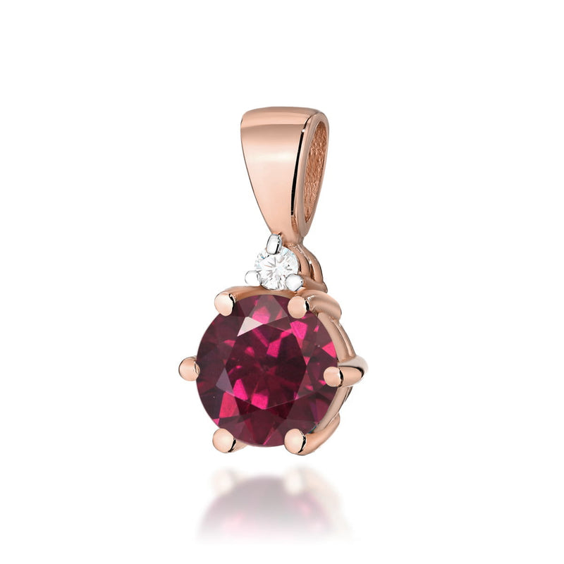 Pandantiv Aur 14K cu Rhodolite 0.60 ct si Diamant Natural 0.01 ct, imaginea 3 din 6