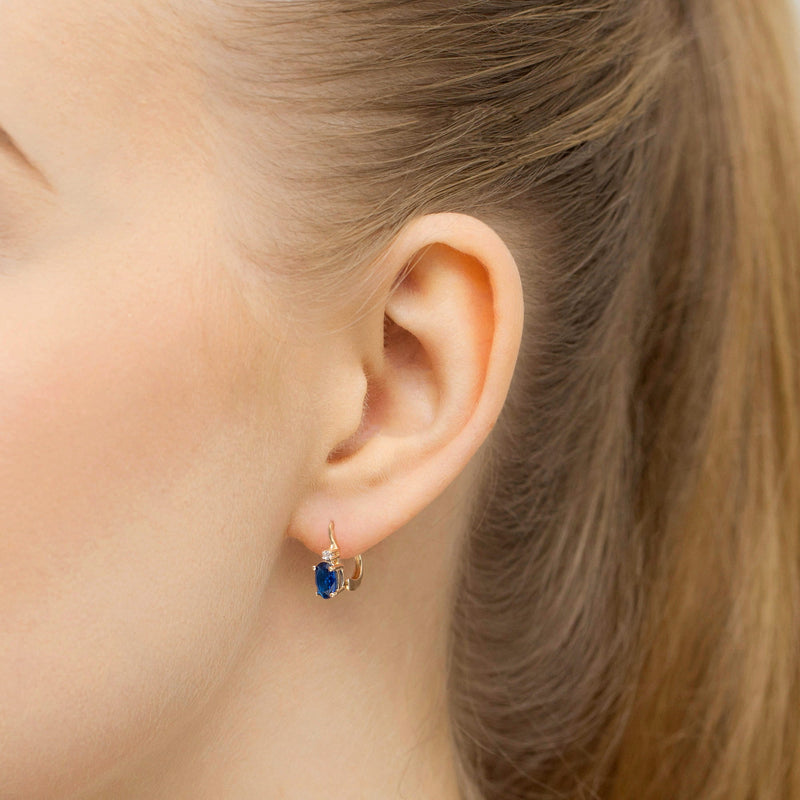 Cercei Aur 14K cu Safir 0.70 ct si Diamante Naturale 0.03 ct, imaginea 2 din 6