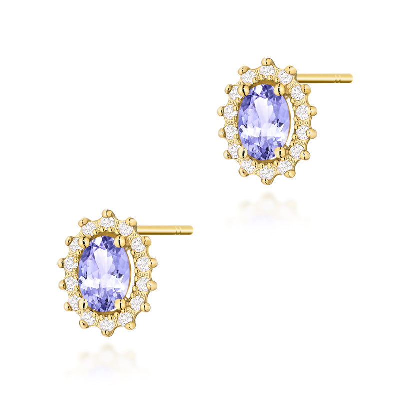 Cercei Aur 14K cu Tanzanit 0.40 ct si Diamante Naturale 0.24 ct — Aur galben
