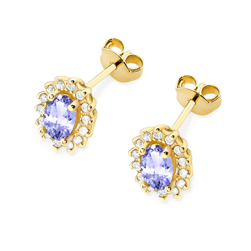 Cercei Aur 14K cu Tanzanit 0.40 ct si Diamante Naturale 0.24 ct, imaginea 2 din 9