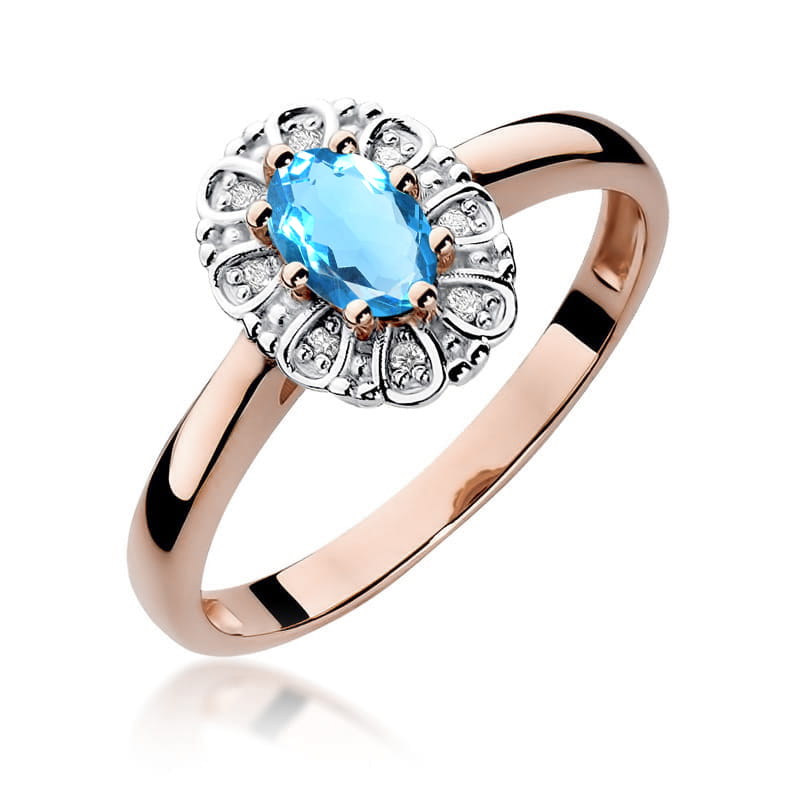 Inel Aur 14K cu Topaz Swiss 0.50 ct si Diamante Naturale 0.07 ct, imaginea 5 din 12