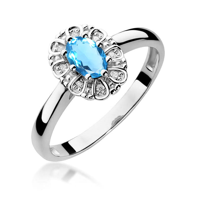 Inel Aur 14K cu Topaz Swiss 0.50 ct si Diamante Naturale 0.07 ct, imaginea 9 din 12