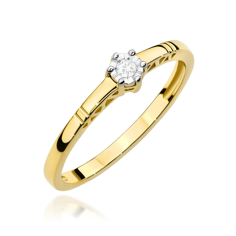 Inel Aur 14K cu Diamant Natural 0.03 ct — Aur galben