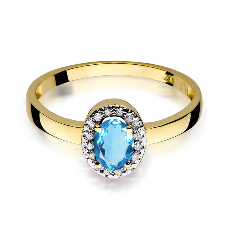 Inel Aur 14K cu Topaz Swiss 0.50 ct si Diamante Naturale 0.08 ct, imaginea 2 din 12