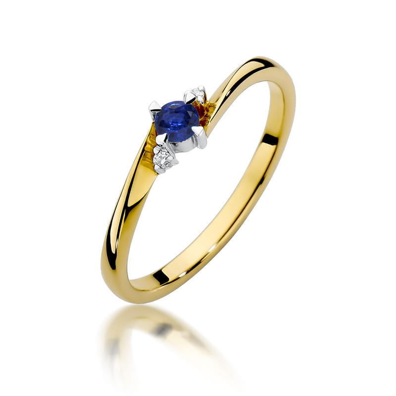 Inel Aur 14K cu Safir 0.15 ct si Diamante Naturale 0.02 ct — Aur galben