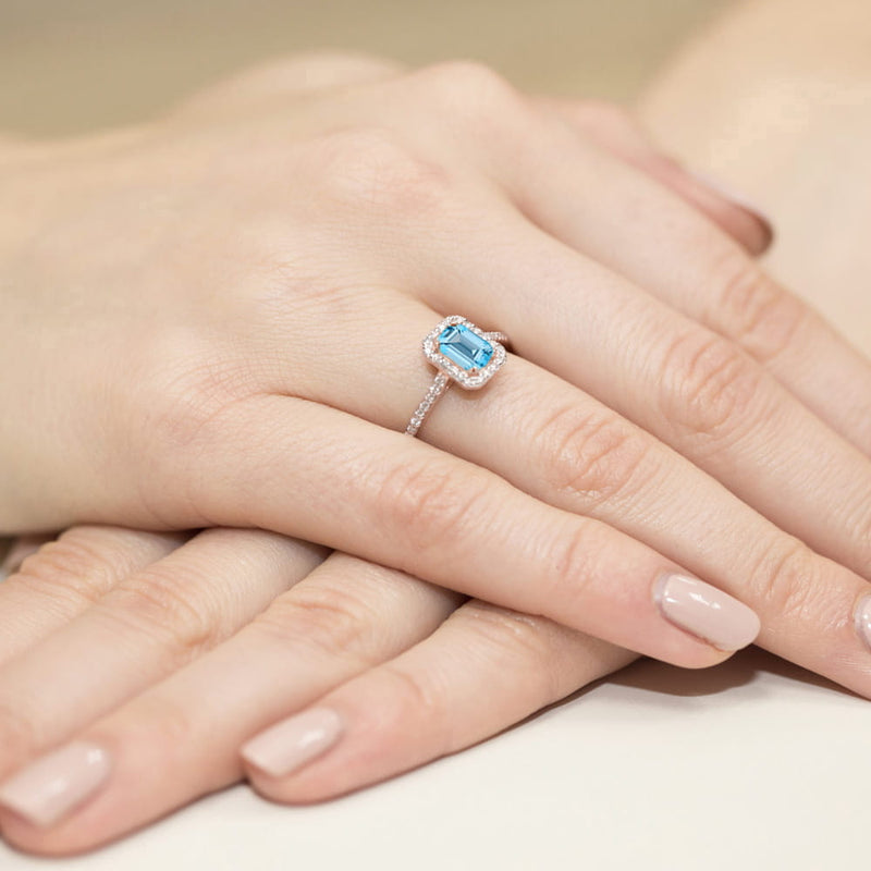 Inel Aur 14K cu Topaz Swiss 0.65 ct si Diamante Naturale 0.19 ct, imaginea 8 din 12