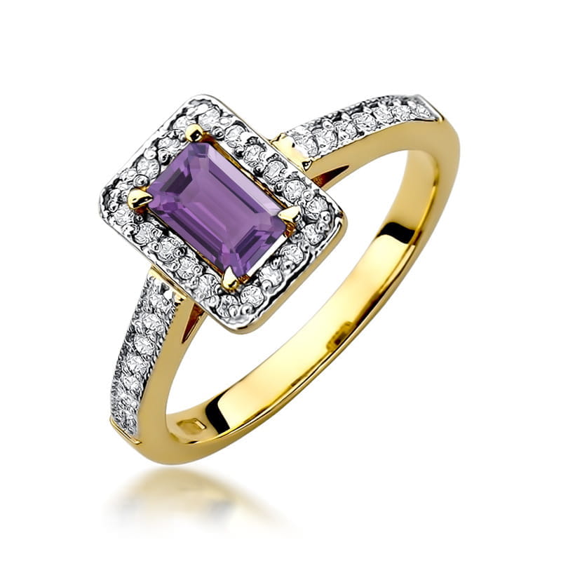 Inel Aur 14K cu Ametist 0.50 ct si Diamante Naturale 0.22 ct — Aur galben