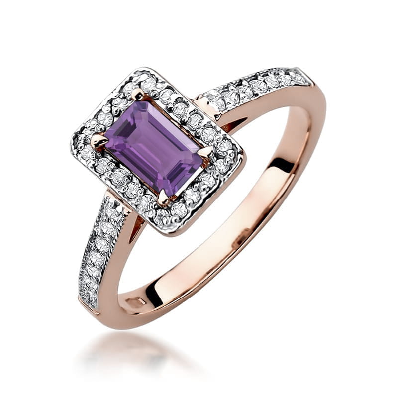 Inel Aur 14K cu Ametist 0.50 ct si Diamante Naturale 0.22 ct, imaginea 5 din 12