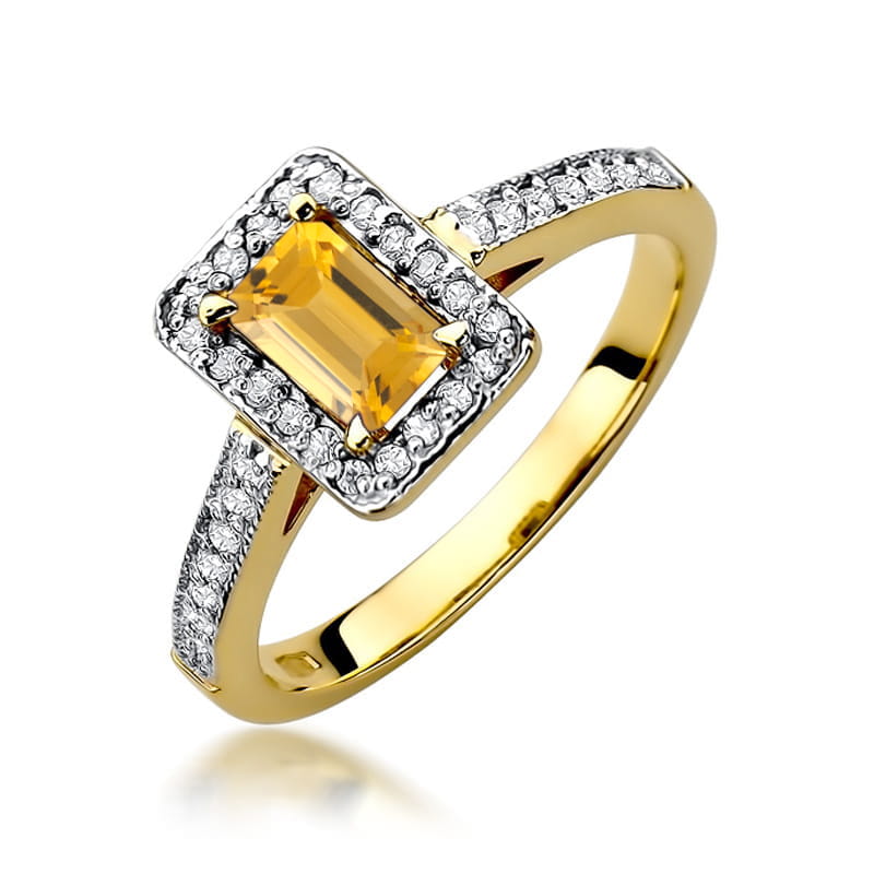 Inel Aur 14K cu Citrin 0.60 ct si Diamante Naturale 0.22 ct — Aur galben