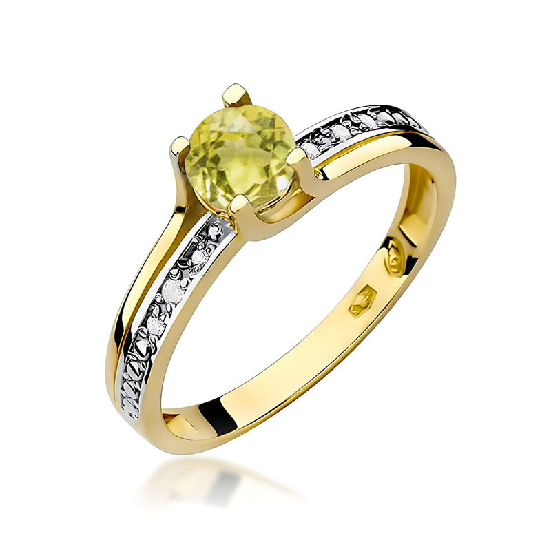 Inel Aur 14K cu Peridot 0.60 ct si Diamante Naturale 0.03 ct — Aur galben