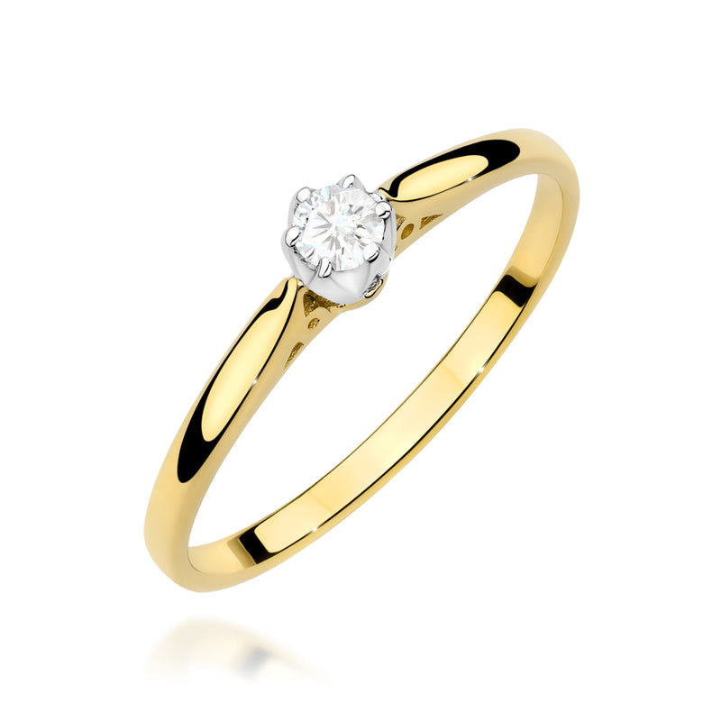 Inel Aur 14K cu Diamant Natural 0.10 ct — Aur galben