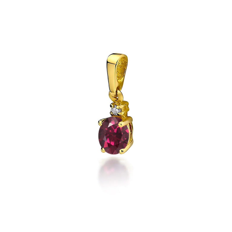 Pandantiv Aur 14K cu Rhodolite 0.50 ct si Diamant Natural 0.01 ct — Aur galben