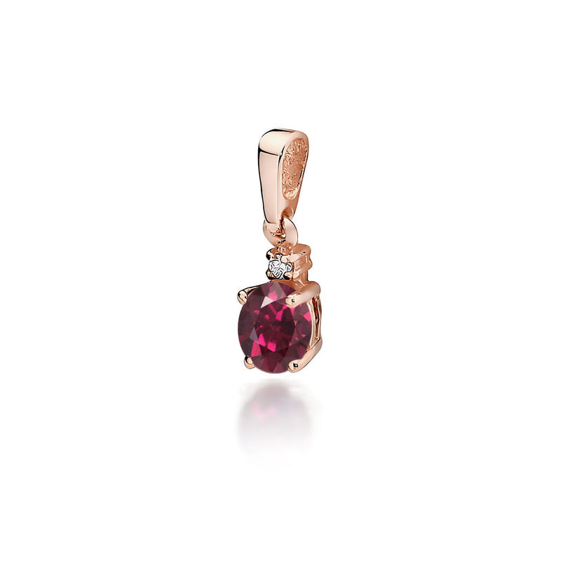 Pandantiv Aur 14K cu Rhodolite 0.50 ct si Diamant Natural 0.01 ct, imaginea 3 din 6