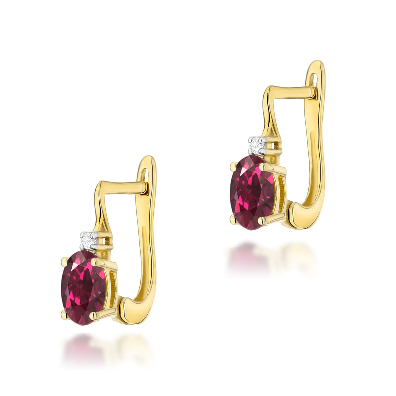 Cercei Aur 14K cu Rhodolite 0.50 ct si Diamante Naturale 0.03 ct — Aur galben