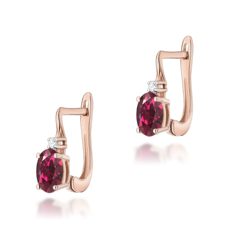 Cercei Aur 14K cu Rhodolite 0.50 ct si Diamante Naturale 0.03 ct, imaginea 3 din 6