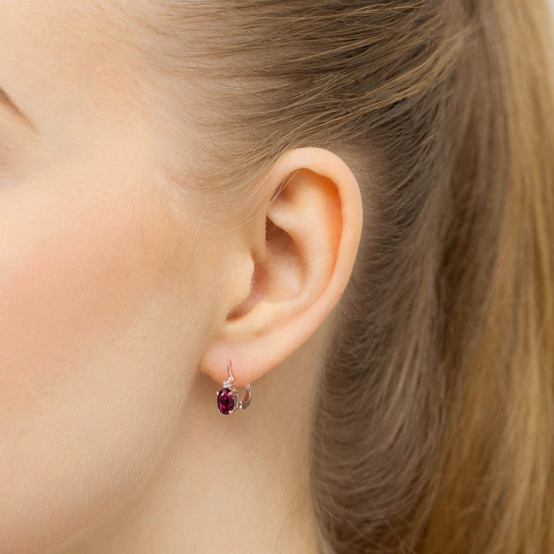 Cercei Aur 14K cu Rhodolite 0.50 ct si Diamante Naturale 0.03 ct, imaginea 4 din 6