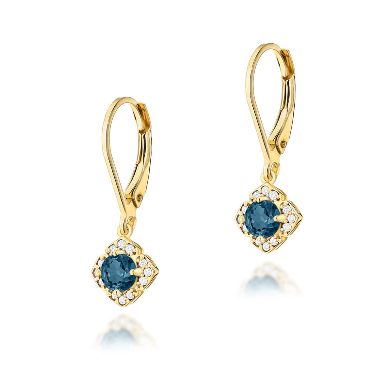 Cercei Aur 14K cu Topaz London Blue 0.30 ct si Diamante Naturale 0.12 ct — Aur galben