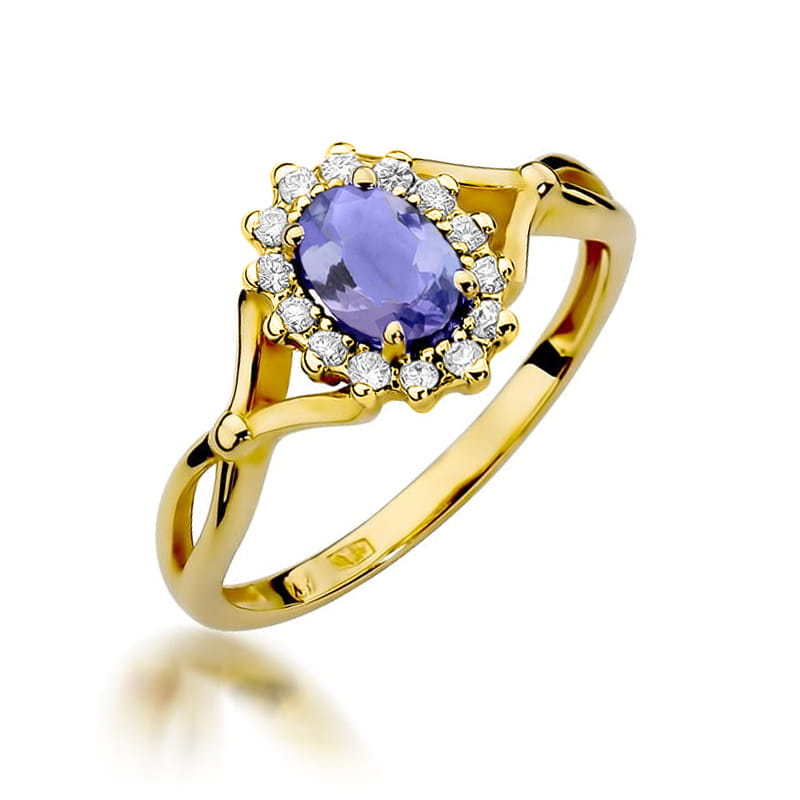 Inel Aur 14K cu Tanzanit 0.40 ct si Diamante Naturale 0.12 ct — Aur galben