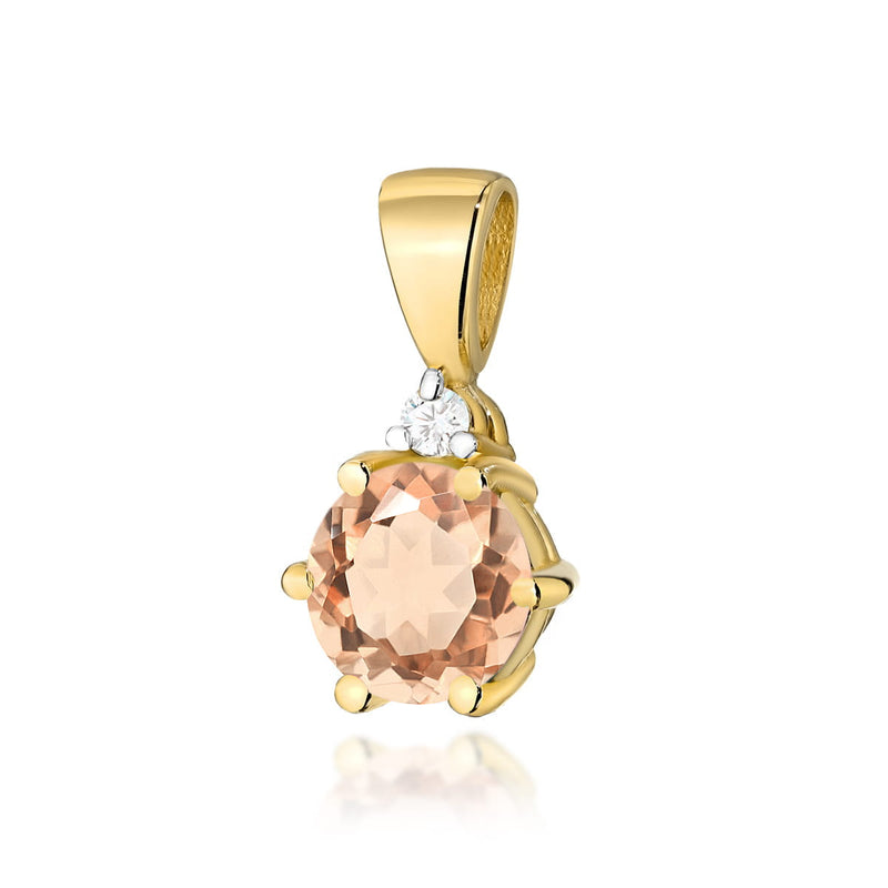 Pandantiv Aur 14K cu Morganit 0.40 ct si Diamant Natural 0.01 ct — Aur galben
