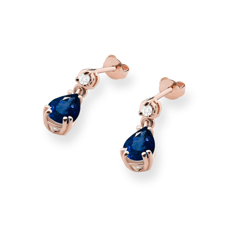 Cercei Aur 14K cu Safir 0.60 ct si Diamante Naturale 0.04 ct, imaginea 4 din 6