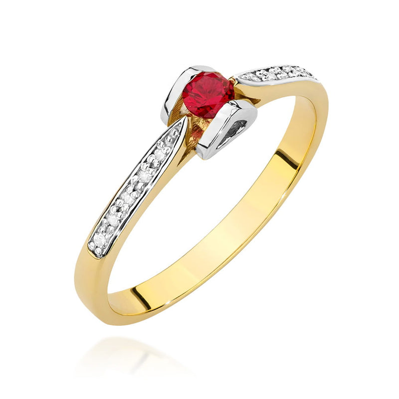 Inel Aur 14K cu Rubin 0.15 ct si Diamante Naturale 0.05 ct — Aur galben