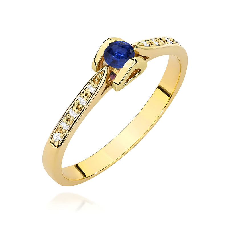Inel Aur 14K cu Safir 0.15 ct si Diamante Naturale 0.05 ct — Aur galben
