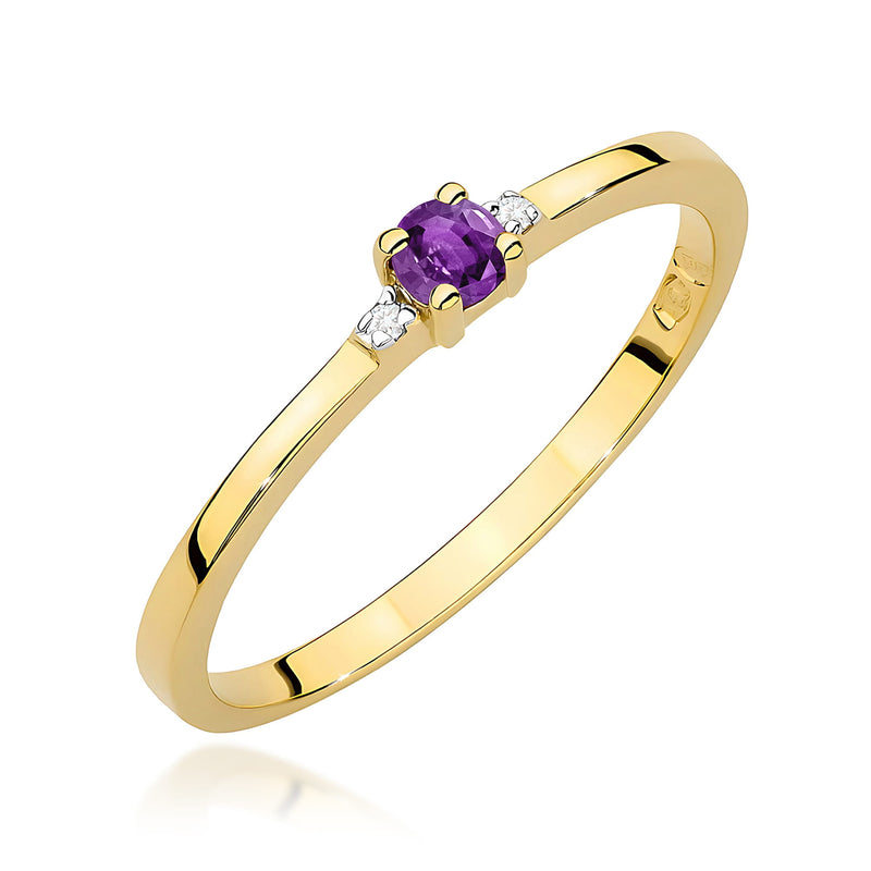 Inel Aur 14K cu Ametist 0.10 ct si Diamante Naturale 0.01 ct — Aur galben