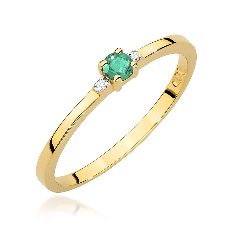 Inel Aur 14K cu Smarald 0.15 ct si Diamante Naturale 0.01 ct — Aur galben