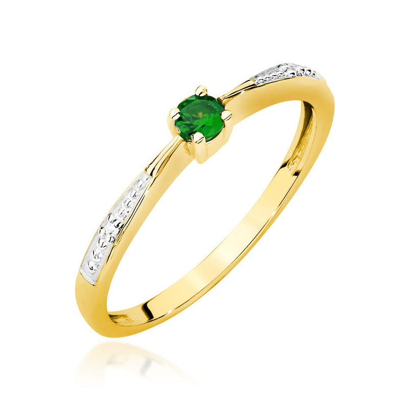 Inel Aur 14K cu Smarald 0.15 ct si Diamante Naturale 0.01 ct — Aur galben