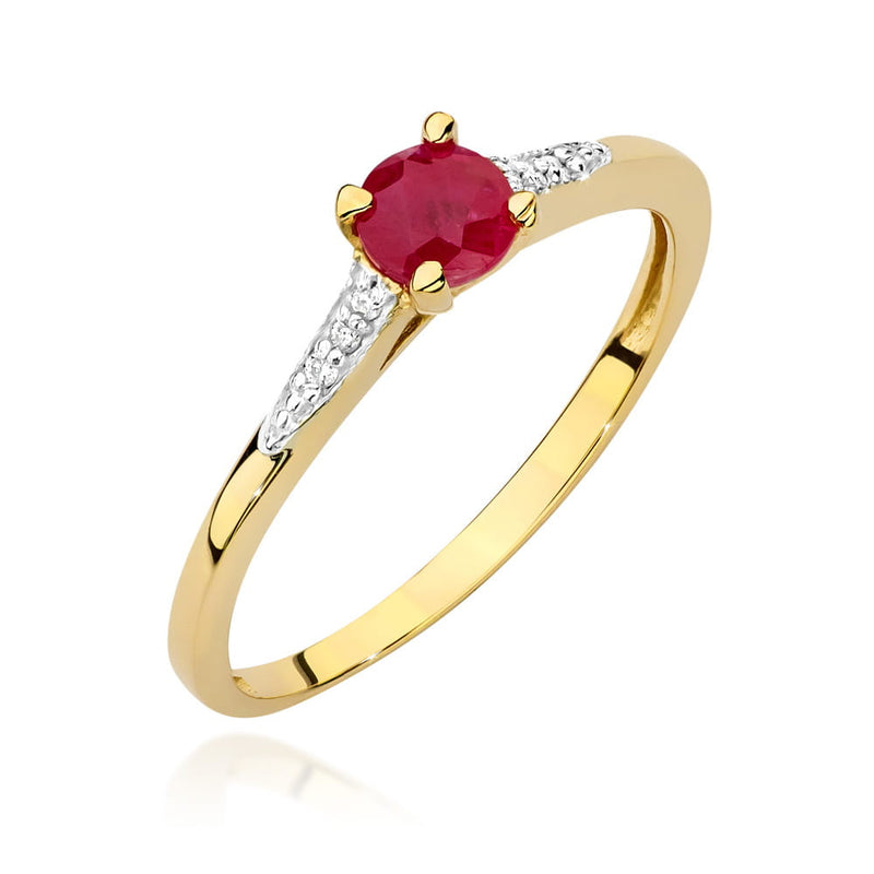Inel Aur 14K cu Rubin 0.30 ct si Diamante Naturale 0.03 ct — Aur galben