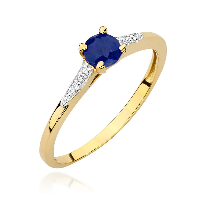 Inel Aur 14K cu Safir 0.30 ct si Diamante Naturale 0.03 ct — Aur galben