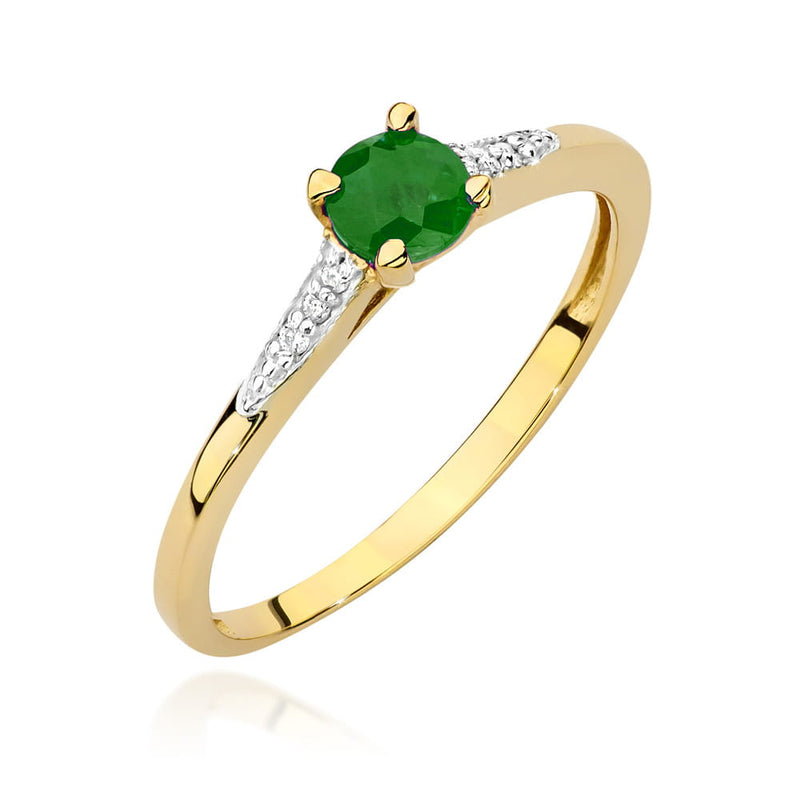 Inel Aur 14K cu Smarald 0.30 ct si Diamante Naturale 0.03 ct — Aur galben