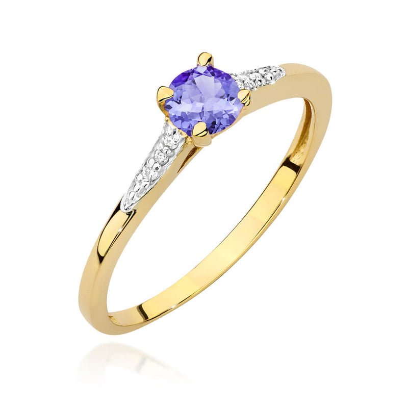 Inel Aur 14K cu Tanzanit 0.35 ct si Diamante Naturale 0.03 ct — Aur galben