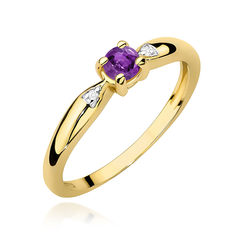 Inel Aur 14K cu Ametist 0.10 ct si Diamante Naturale 0.01 ct — Aur galben