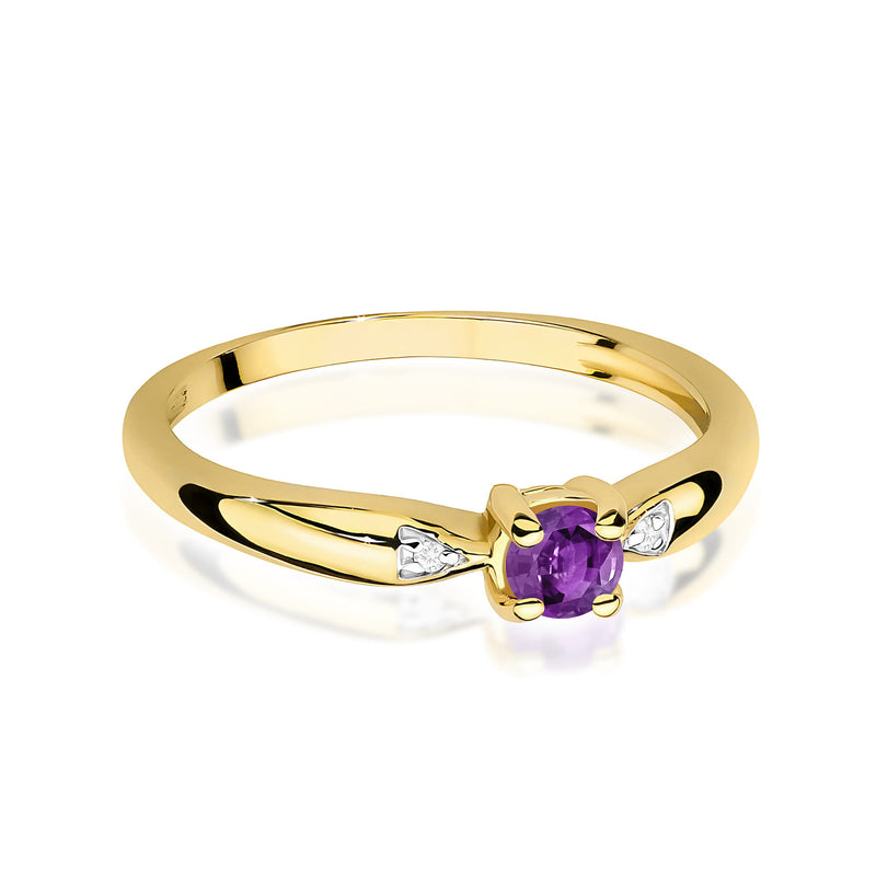 Inel Aur 14K cu Ametist 0.10 ct si Diamante Naturale 0.01 ct, imaginea 2 din 12