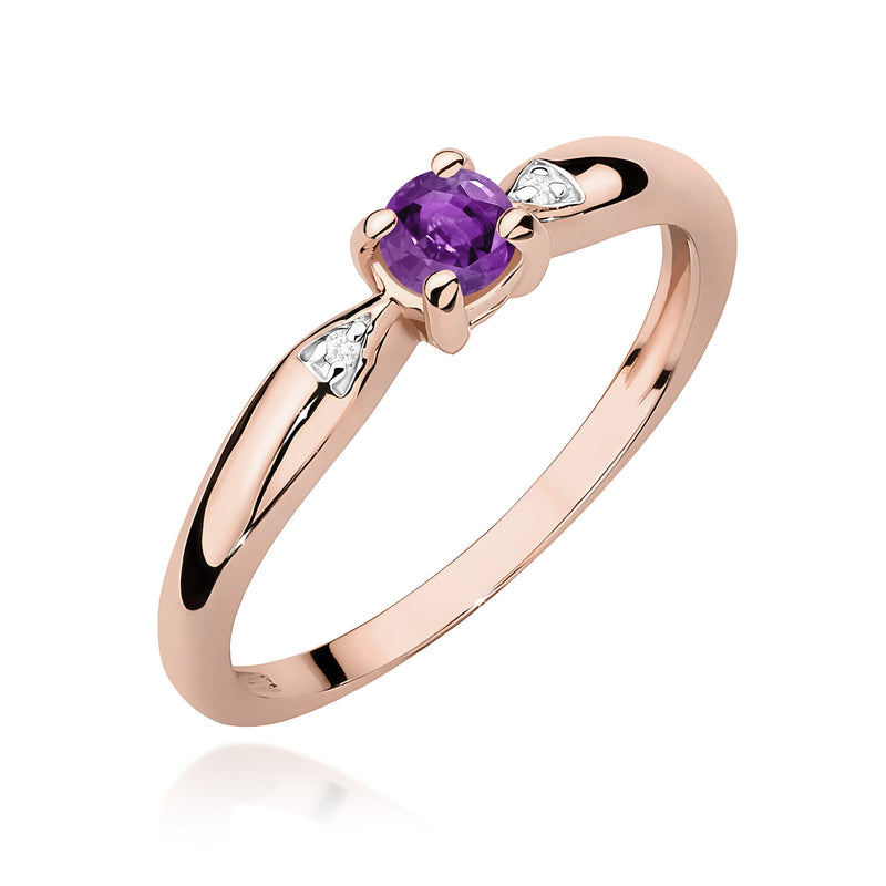 Inel Aur 14K cu Ametist 0.10 ct si Diamante Naturale 0.01 ct, imaginea 5 din 12