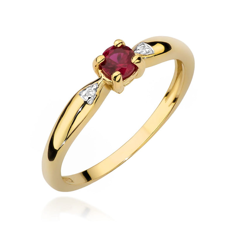 Inel Aur 14K cu Rubin 0.15 ct si Diamante Naturale 0.01 ct — Aur galben