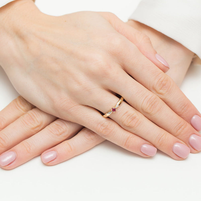 Inel Aur 14K cu Rubin 0.15 ct si Diamante Naturale 0.01 ct, imaginea 4 din 12