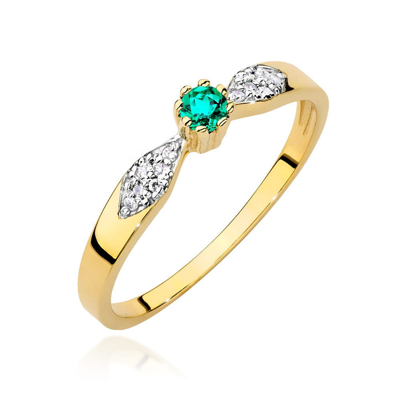 Inel Aur 14K cu Smarald 0.15 ct si Diamante Naturale 0.06 ct — Aur galben