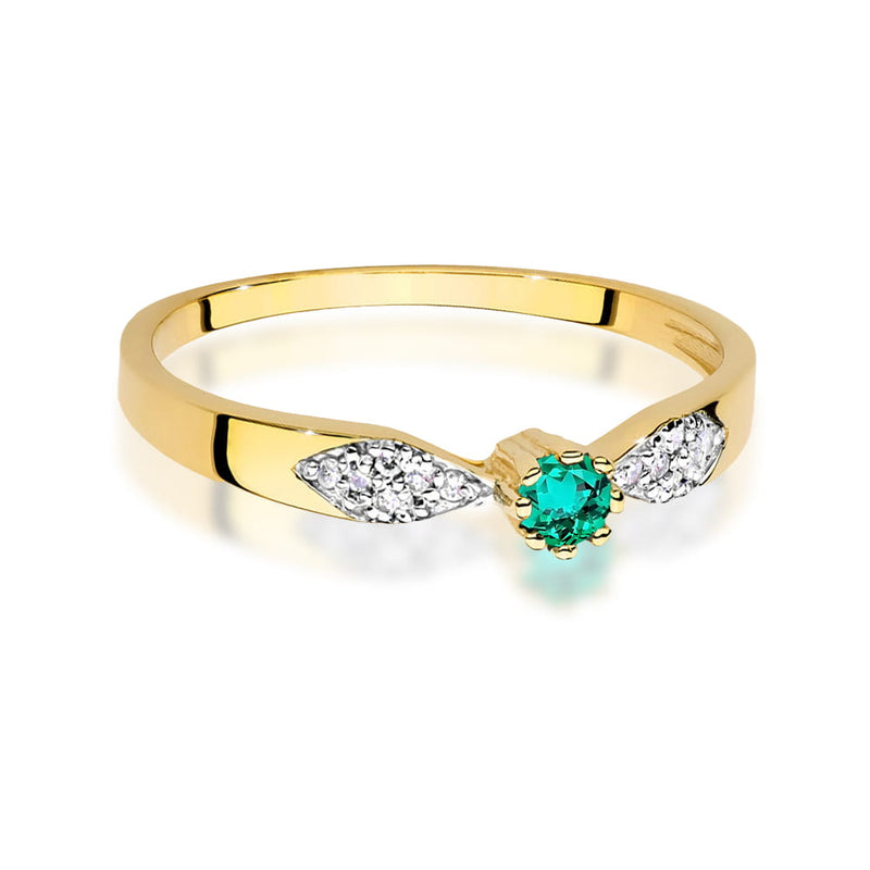 Inel Aur 14K cu Smarald 0.15 ct si Diamante Naturale 0.06 ct, imaginea 2 din 4