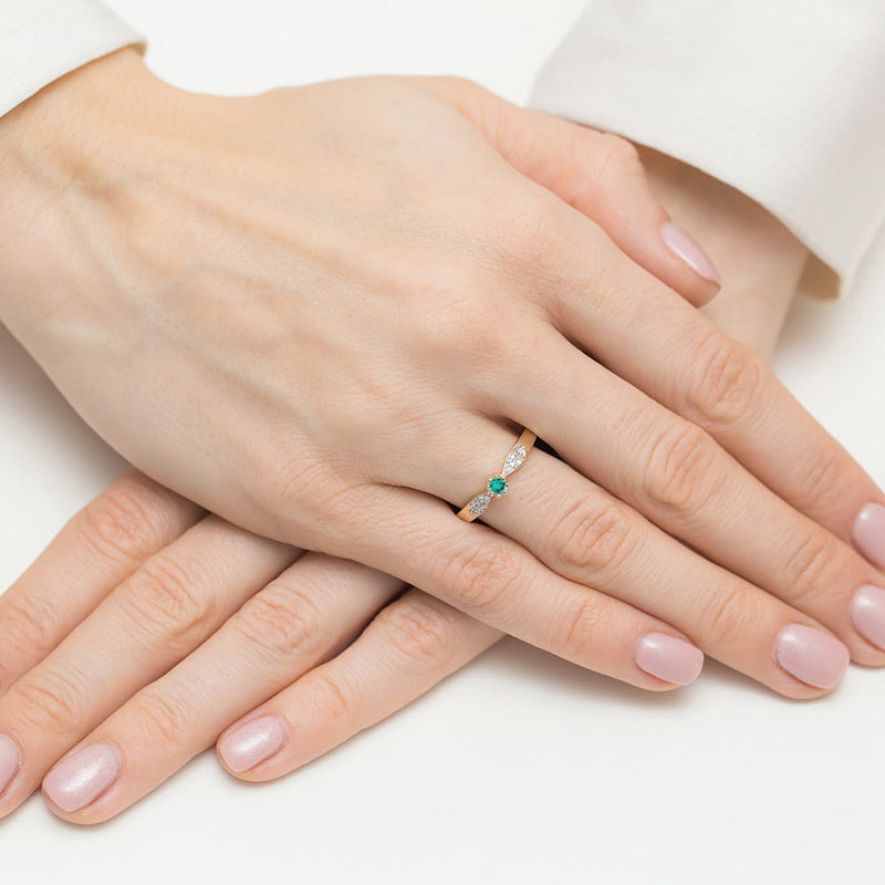 Inel Aur 14K cu Smarald 0.15 ct si Diamante Naturale 0.06 ct, imaginea 4 din 4